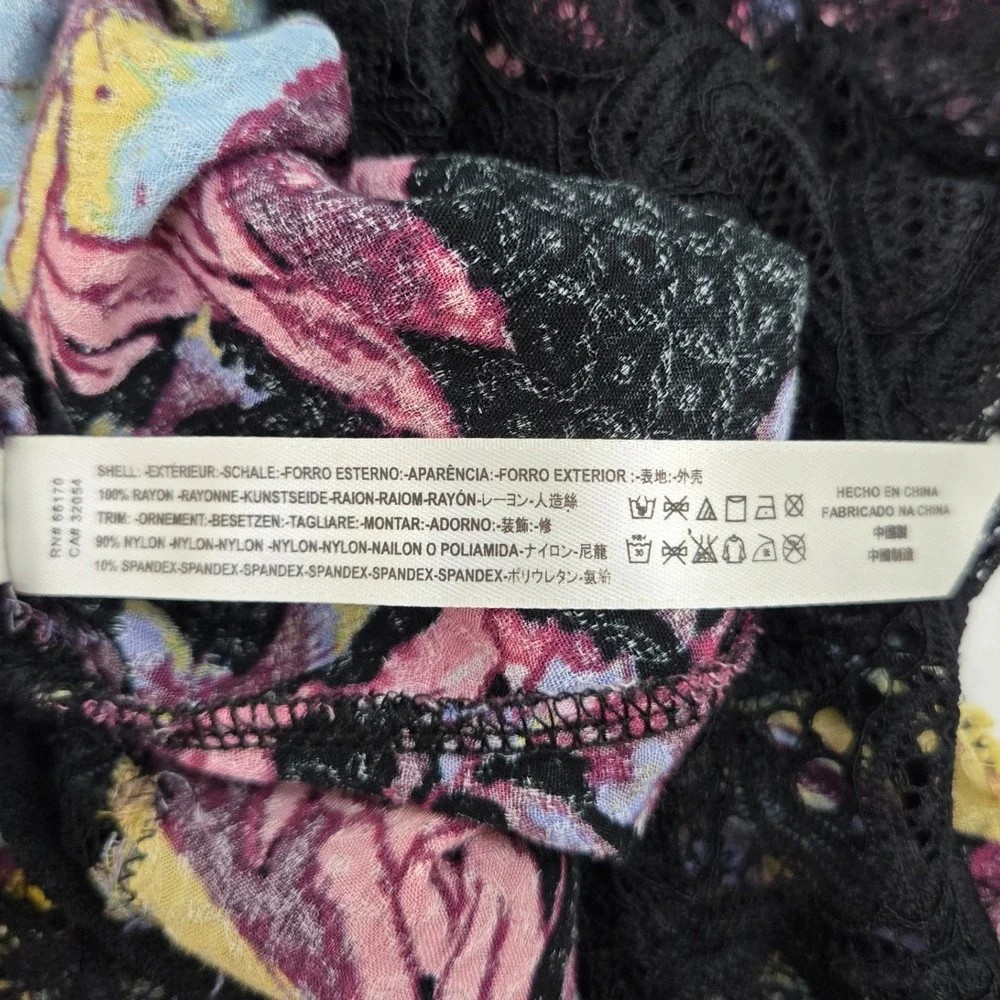 Intimately Free People Voile & Lace‎ Trapeze Slip Dress Black Floral Racerback S